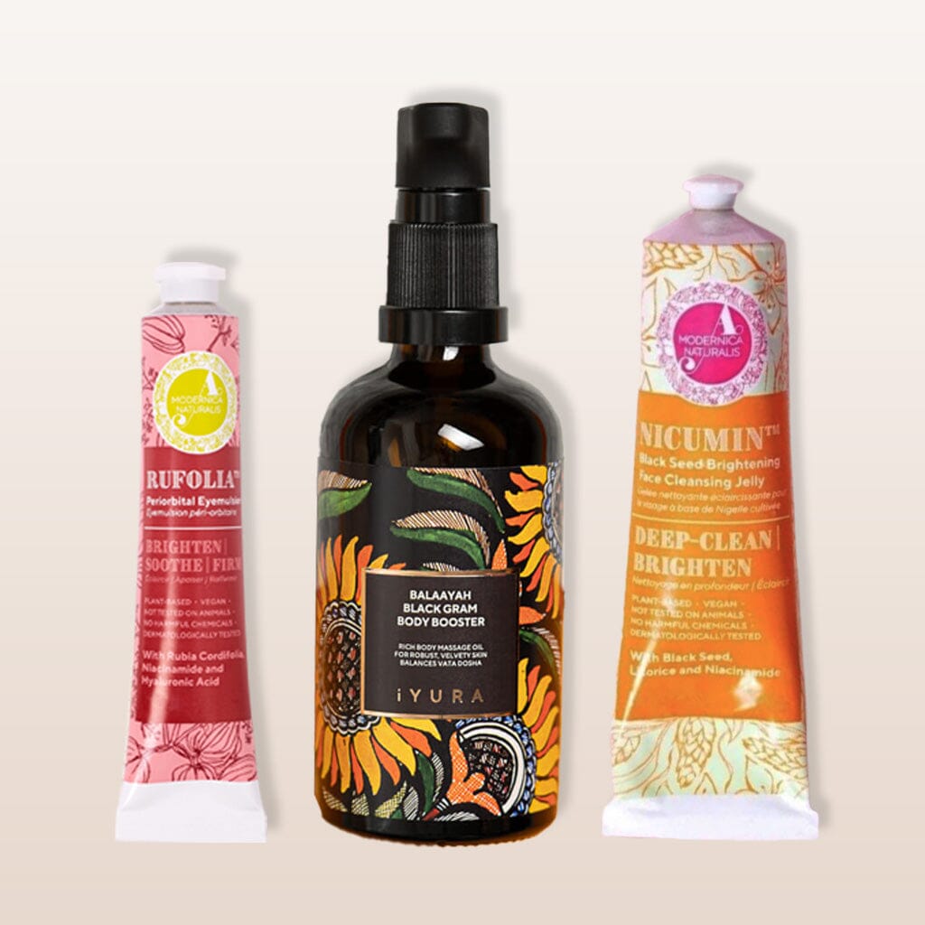 Brightening and Firming Bestsellers Bundle - With a skin-firming body oil, around-the-eye skin firming cream and a skin-brightening face wash