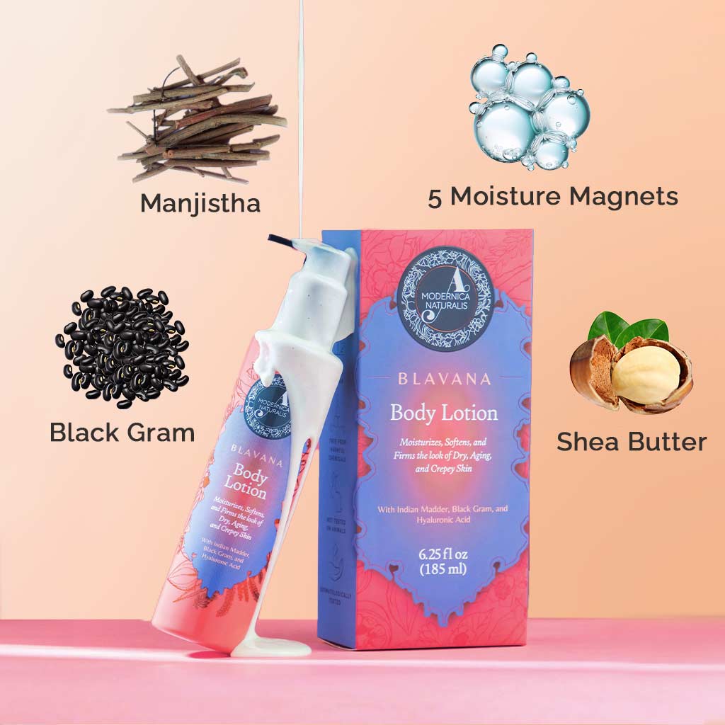 Blavana Body Lotion - Moisturizes, Softens, Firms Dry, Aging, Crepey Skin - Revolutionary Formula with Black Gram - Best Body Lotion for Mature Body Skin - With Clinically Proven Ingredients