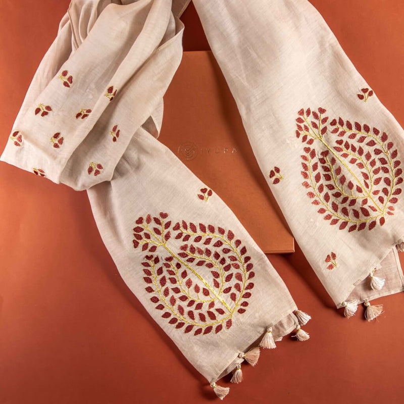 iYURA's Manjish Glow Chanderi Scarf with Zari Embroidery singleton_gift The Ayurveda Experience 